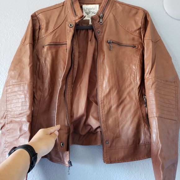Maralyn & Me Cognac Brown Leather Zip Up Jacket - Picture 3 of 7